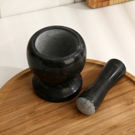 A mortar with a pestle made of stone is medium, 250 ml, black marble, in a box-8