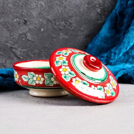 Sugar of Rishtan ceramics "Flowers", 250 ml, red-1