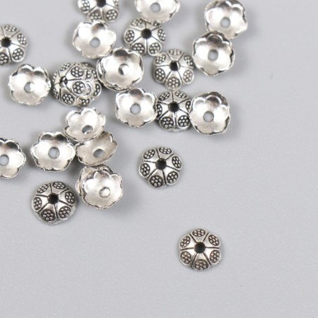 Decor hat for beads diam 5-6 mm Metal "flower of petals" silver 0.6x0.6 cm