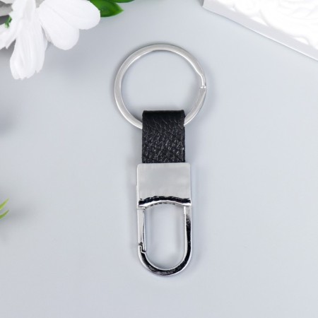 Metal keychain "Carabiner half -baked insert of artificial leather" Black 8.2x3.2 cm-1