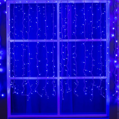 Garland "Curtain" 2 × 1.5 m, IP44, UMS, white thread, 360 LED, glow blue, 220 V
