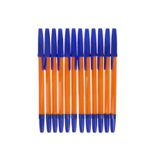 A set of ballpoint pens 12 pieces, a rod 0.7 mm, blue, orange body with a blue cap