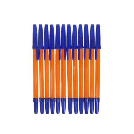 A set of ballpoint pens 12 pieces, a rod 0.7 mm, blue, orange body with a blue cap