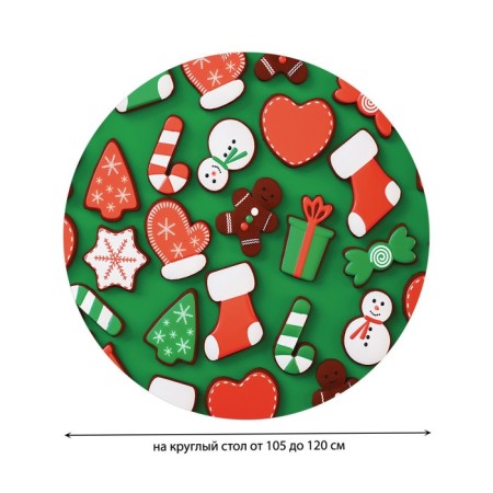 Gingerbread tablecloth tablecloth, round, oxford, elastic band, size 140x140 cm, diameter 105-120 cm-1