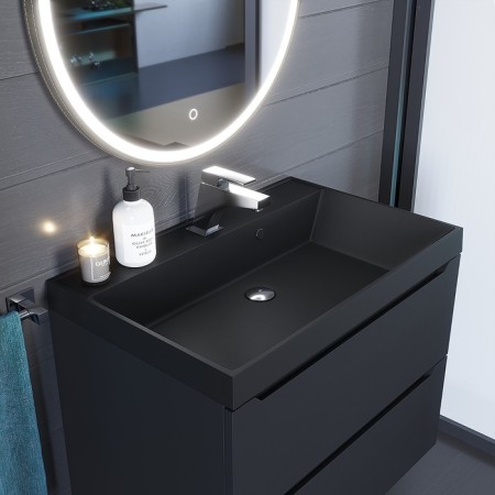 Sink uperwood Classic quartz 70 cm, quartz, black matte, coal