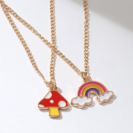 Set 2 pendants "lean" mushroom and rainbow, colored in gold, 40 cm