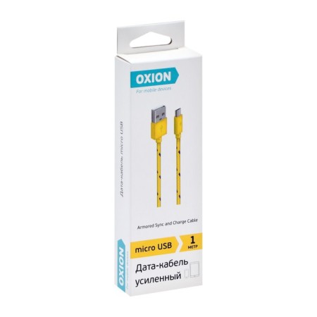 Oxion DCC288, MicroUSB - USB, charging + data transfer, 1 m, braid, yellow-3
