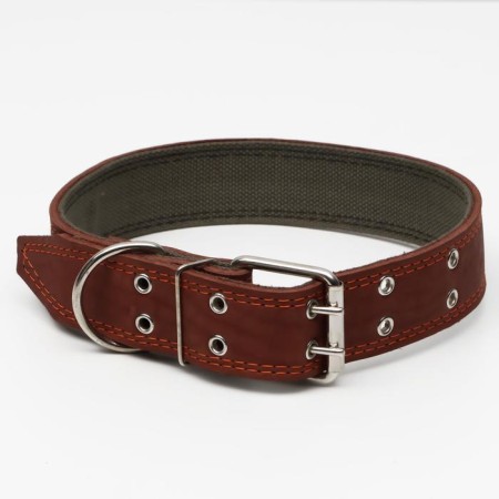 Collar combined leather/tarpaulin, 83 x 4.5 cm, Osh 50-70 cm, brown-1