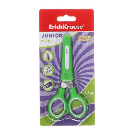 Children's scissors Erichkrause "Junior Protect", with a plastic cover and a personalized sticker, in a blister, mix-6