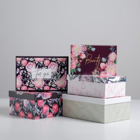 Set of boxes 5 in 1, gift packaging, “flower”, 22 x 14 x 8.5 - 32.5 x 20 x 12.5 cm