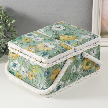 Casket for needlework "Green Flower Polyanka" 19x26x14.5 cm