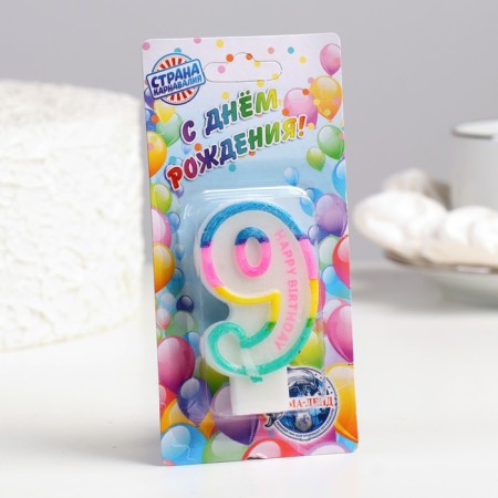 Candle for cake the number "9" color strip, 7 cm-2