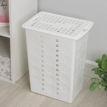 Besnaya basket with a lid "Violetta", 30 l, 36 × 26.5 × 47.5 cm, white color-4