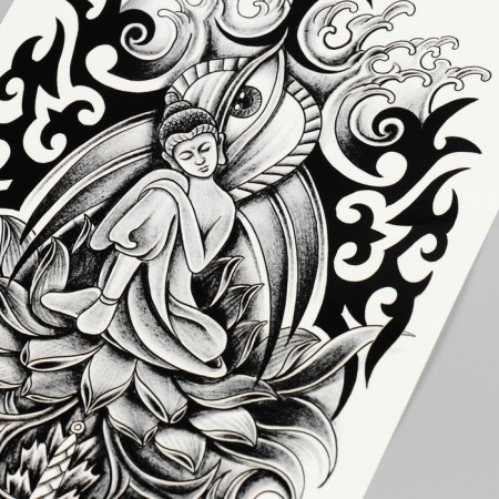 Black Buddha and Snake Tattoo Tattoo 48x17 cm-2