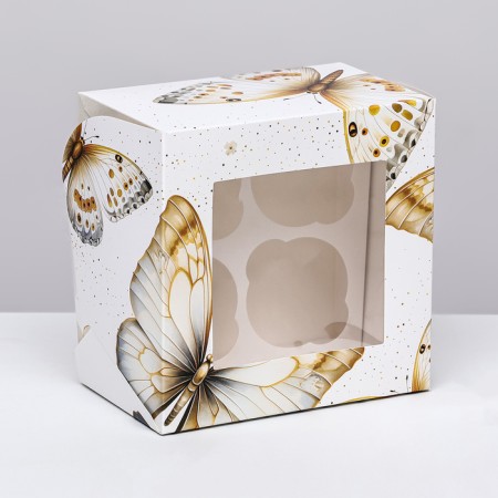 Box for 4 cupcakes with a window, "butterflies", 16 x 16 x 10 cm