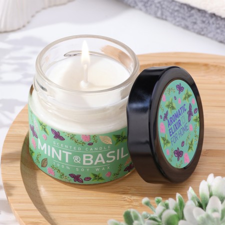 Aromatic candle in the jar "Basil and Mint", Envisor Wax, 80 g