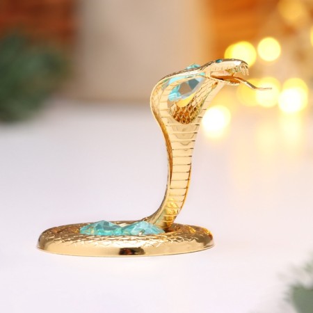 New Year. Souvenir snake, metal, glass, green crystals 5.5x8x6.5 cm-1
