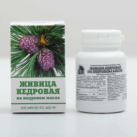 Kedrovka Zhivitsa in cedar oil, 100 capsules of 0.4 g