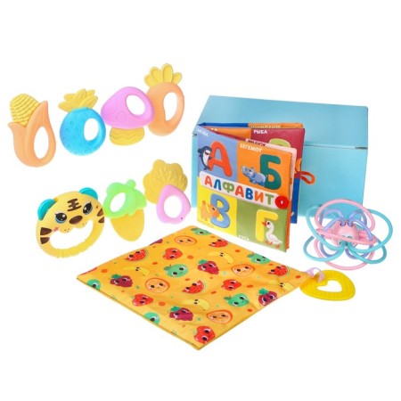 Developing set “Play with the baby”, a makeup book, a handkerchief, 8 rattles, I crush me