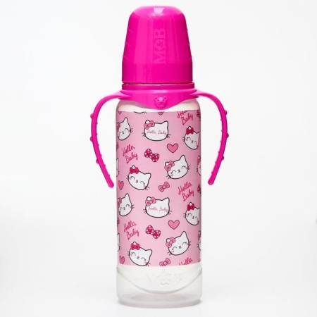 Little Kitty feeding bottle, classic throat, 3 months, 250 ml., Cylinder, with handles-2