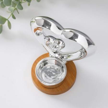 Ceramics candlestick per 1 candle "Two hearts" silver 11x8x12.5 cm-5