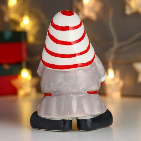 Souvenir Ceramics "Santa Claus, gray caftan, striped cap, with a bell" 15x11x9.5 cm-3