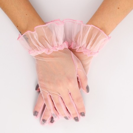 Carnival accessory - transparent gloves with a skirt, pink color-1
