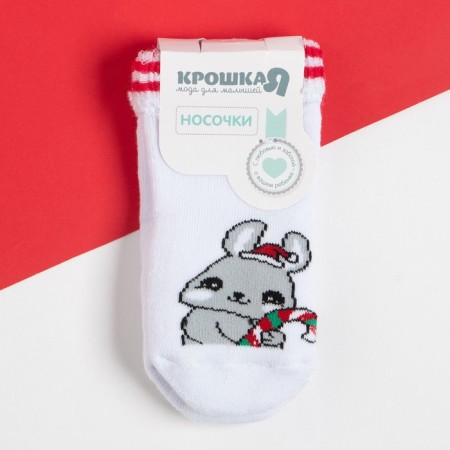 New Year's children's socks I am a “bunny”, white color, 8-10 cm-2
