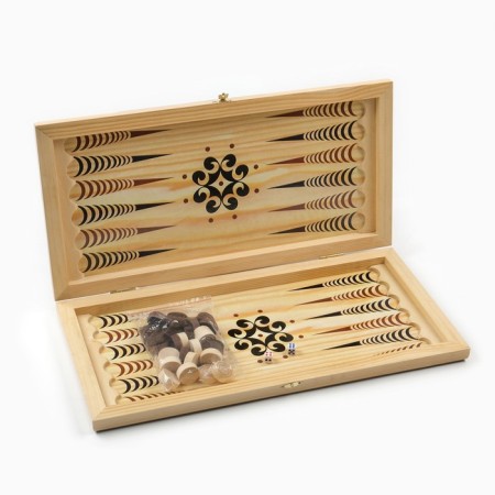 Backgammon "Hunters on a halt", wooden board 50 x 50 cm, with a field for playing checkers-4