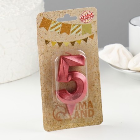 Candle in the Cake "Fine", number "5", red metallic, 6.5 cm-3