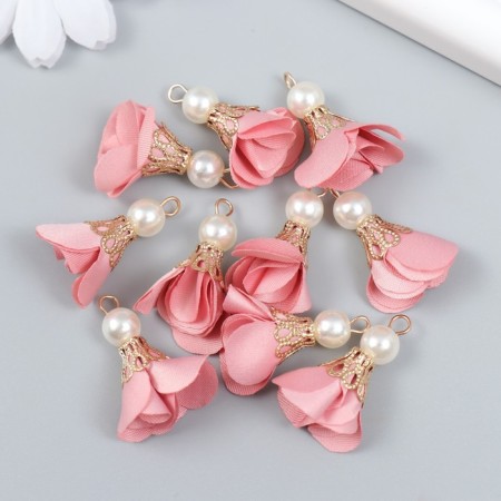 Decor for creativity Textile "Flower with pearls. Pink" set 10 pcs 2.5 cm-2