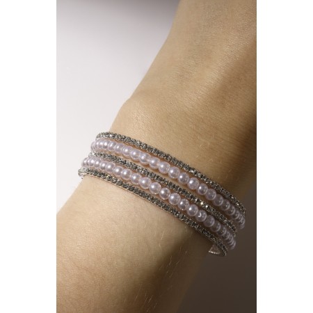 Bracelet with pearls "Milligan" two paths, ball No. 4, white color in silver, d = 5.8 cm-3