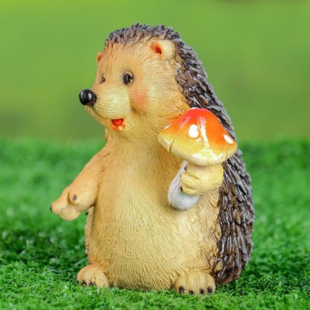 Garden figure "Hedgehog with fly agaric" 9x8.5x11cm-3