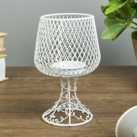 Climb metal 1 candle "glass" white 14.5x9.5x9.5 cm-1