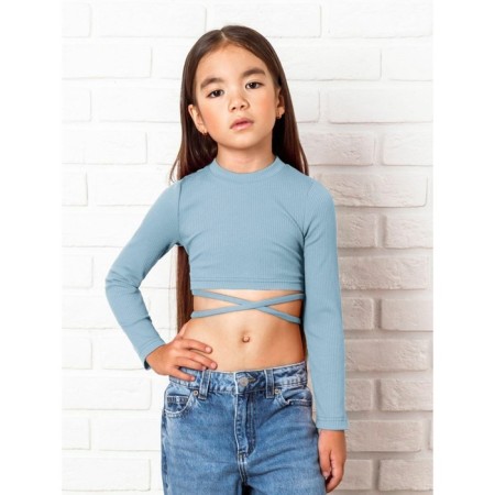 TOP for a girl with long sleeves on Generation ties, height 128 cm, blue color-1