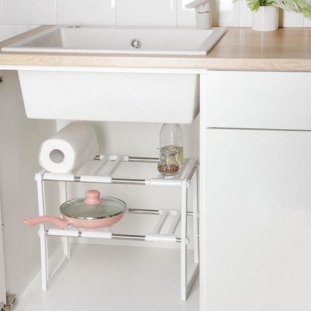 Shelf under the sink sliding, 26 × 50 (70) × 38 cm, white color-4