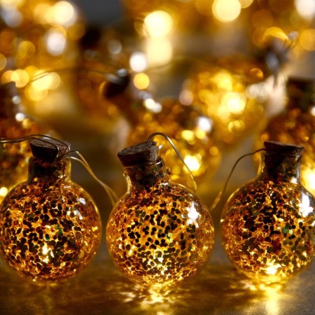 Garland “thread” 1.6 m with nozzles “balls with golden confetti”, ip20, silver thread, 15 LED, glow warm white, AAX2