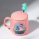 Ceramic mug with a spoon “Happy New Year!”, 350 ml, pink color