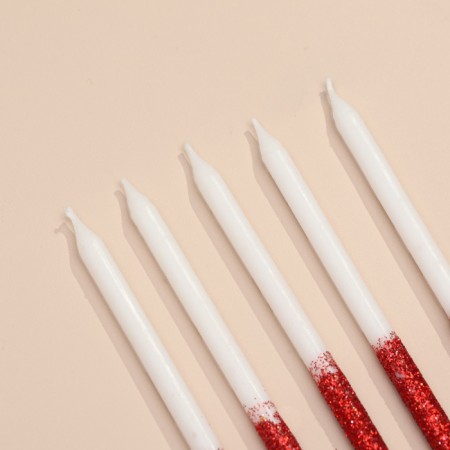 Candles for the cake "Shiny radiance", 6 pcs, white with red-2