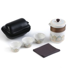 A set for a tea ceremony of 5 items per 3 persons: a cup 50 ml, a kettle 280 ml, white