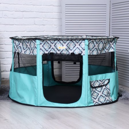 An animal aviary, a tent with a pattern, round, 110 x 55 cm, blue-4