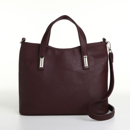 Bag-tout, 2 parts on zippers, external pocket, long belt, burgundy color