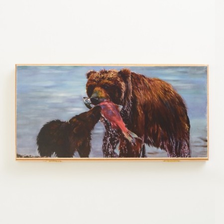 NARDS "Bear on Hunting", wooden board 50 x 50 cm, with a field for playing checkers