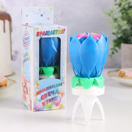 Candle for cake musical "Tulip", spinning, blue, 14.5 × 6 cm-3