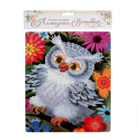 Diamond embroidery with partial filling "Owl in colors" with a stand-4