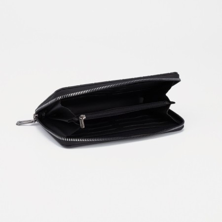 Male purse with zipper, department for bills, for maps, for coins, black color-2