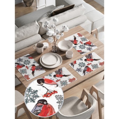 A set of napkins for setting the Snegiri in winter, rectangular, rounded edges, size 30x46 cm, 4 pcs-1