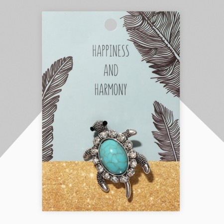 Brooch "Turtle" shell under turquoise, blue color in black silver-2