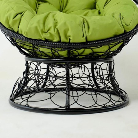Armchair "Papasan" mini, rattan, pillow green mix, black frame, 81x68x77cm-3