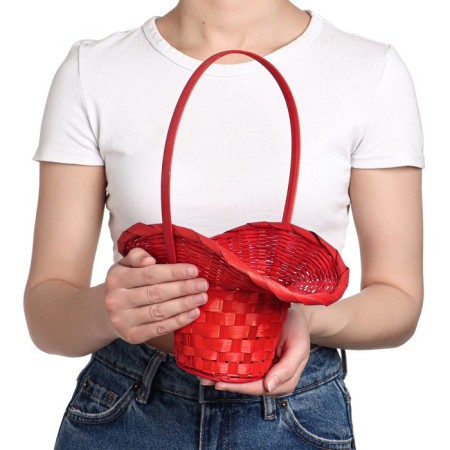 Wicker basket, bamboo, red, (hat)-3